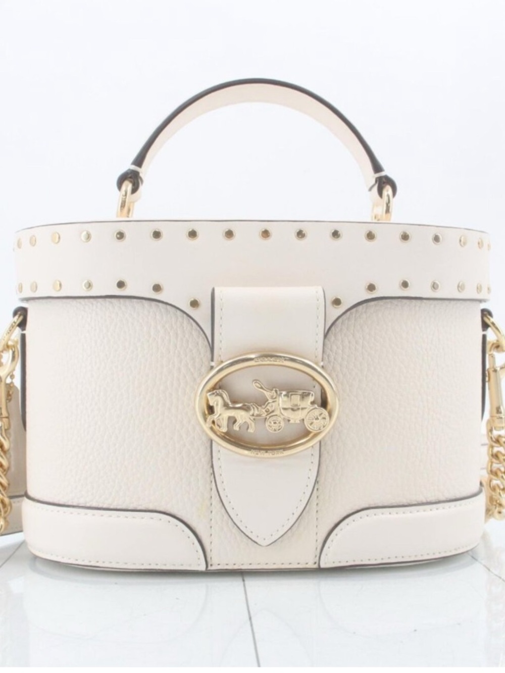 Coach Cream Pebbled Leather Satchel with Gold Accent Hardware